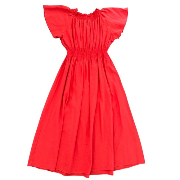 Zara Flowy Flutter Sleeve Linen Blend Midi Knee Length Dress, Coral Red, Size L - Picture 6 of 11